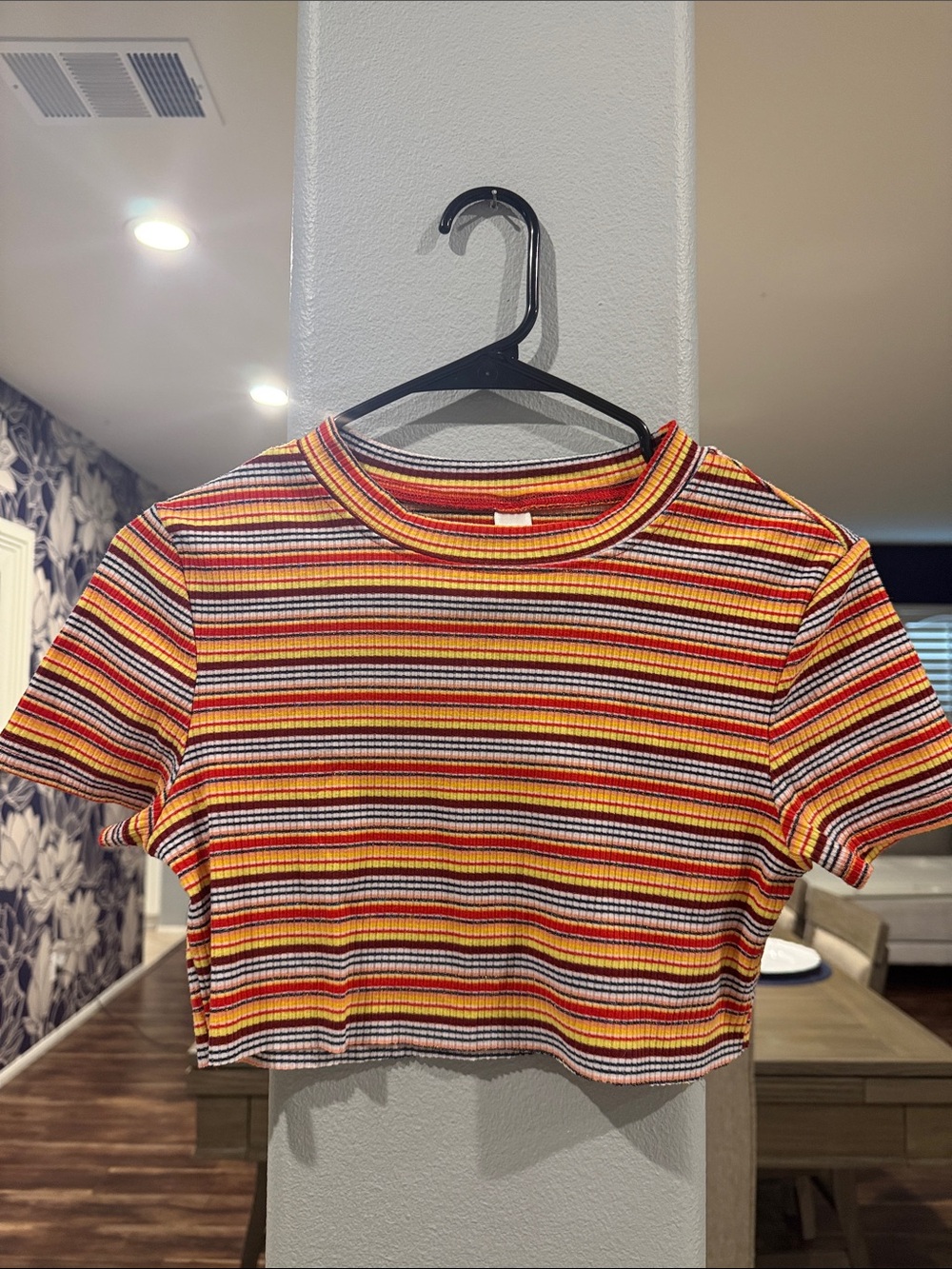 Striped Ribbed Crop Tee in Red and Yellow
